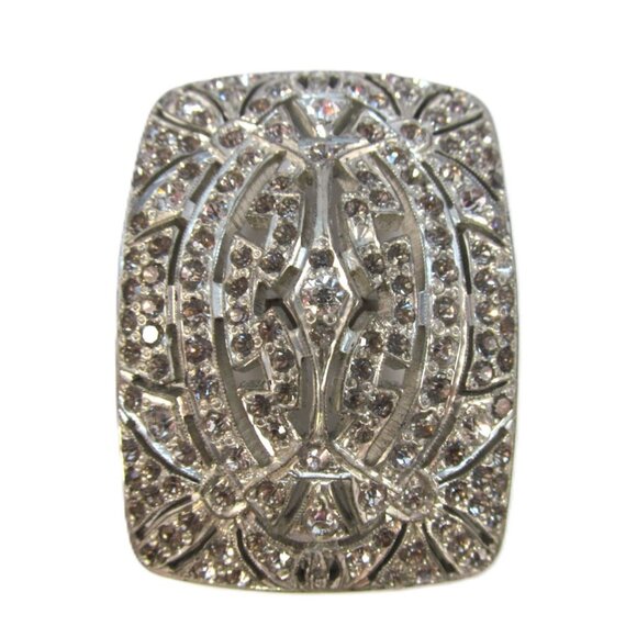 Antique Art Deco Silver Tone Rhinestone Rectangular Belt Buckle main image 5